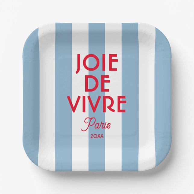 Joie De Vivre Paris  French Blue Cabana Stripe Paper Plates (Front)