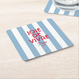 Joie De Vivre Paris French Blue Cabana Stripe  Square Paper Coaster
