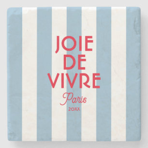 Joie De Vivre Paris French Blue Cabana Stripe  Stone Coaster
