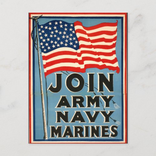 Join Army Navy Marines WPA 1917 Postcard