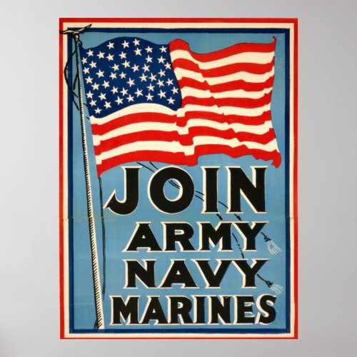 Join Army Navy Marines WPA 1917 Poster