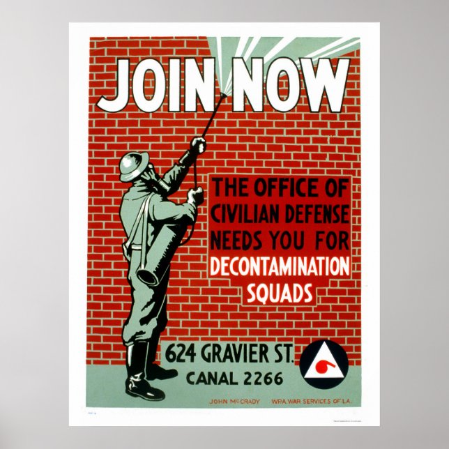 Join Civil Defense Decontamination Squads 1943 WPA Poster (Front)