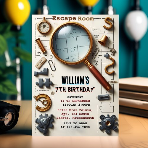 Join Clue Spy Escape Room 7th Birthday Invitation
