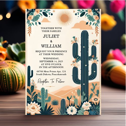 Join Elegant Fiesta Cactus Floral Mexican Wedding Invitation