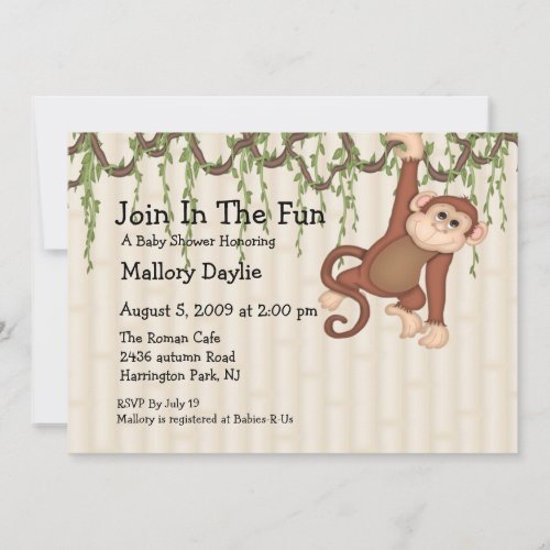 Join In The Fun Monkey Baby Shower Invites
