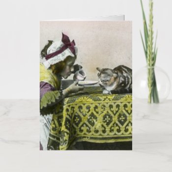 Join Me For Tea Kitty Vintage Victorian Tea Party Foil Greeting Card by scenesfromthepast at Zazzle