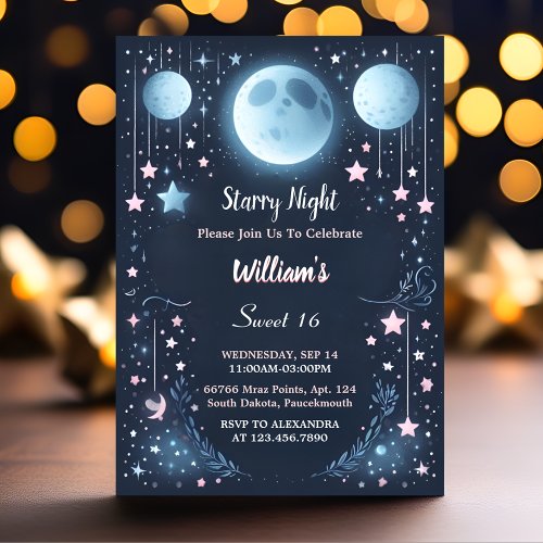 Join Nature Galaxy Mystical Starry Night Sweet 16 Invitation