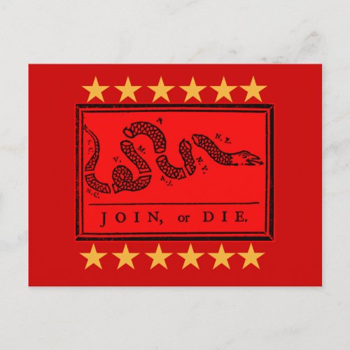 Join or Die Ben Franklin Banner on Tshirts Postcard