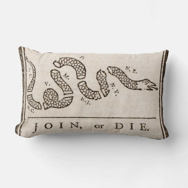 Join or Die Benjamin Franklin Political Cartoon    Lumbar Pillow (Front)