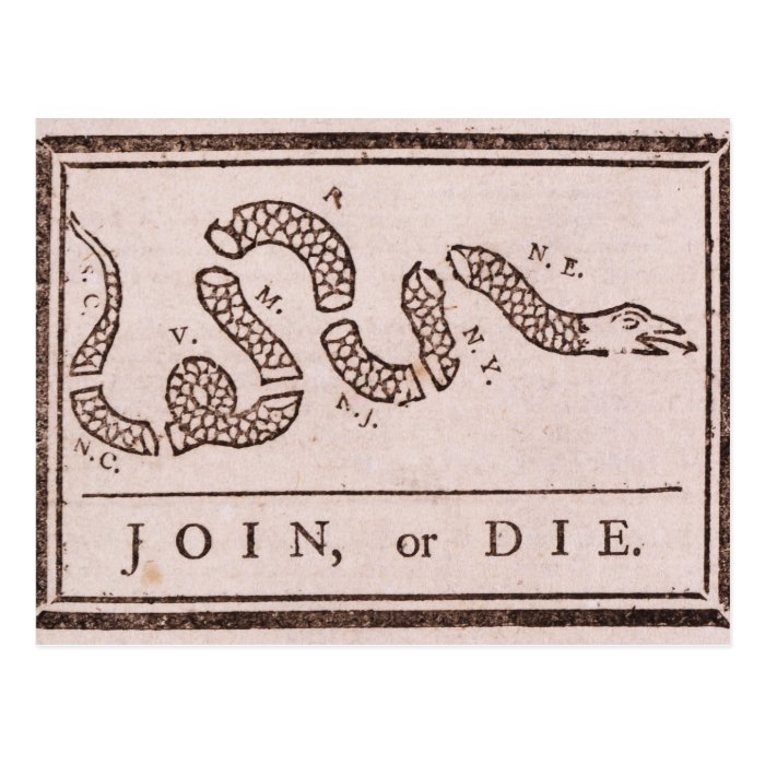 Join or Die Benjamin Franklin Political Cartoon Post Cards