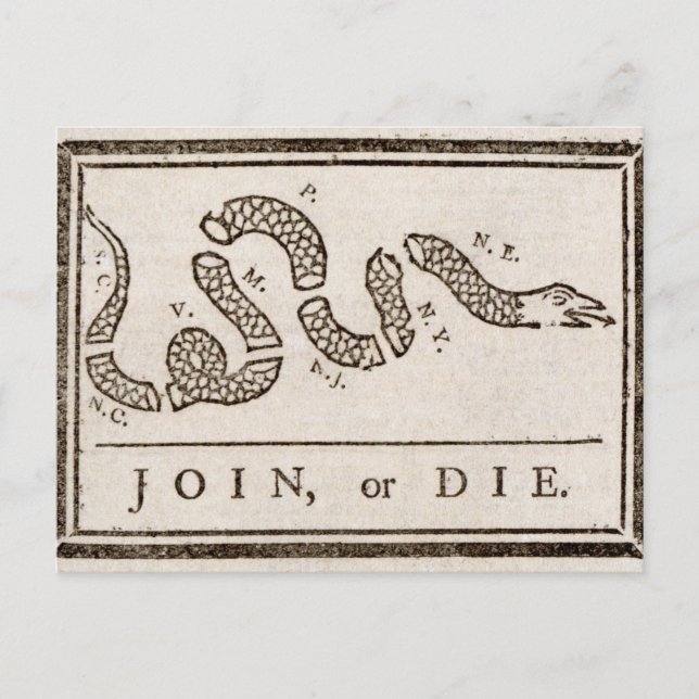 Join or Die Benjamin Franklin Political Cartoon  Postcard (Front)