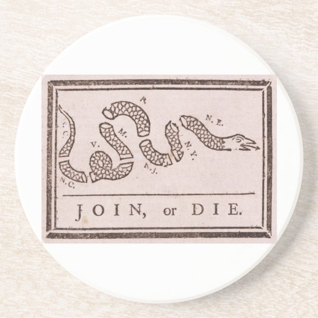 Join or Die Benjamin Franklin Political Cartoon Sandstone Coaster (Front)