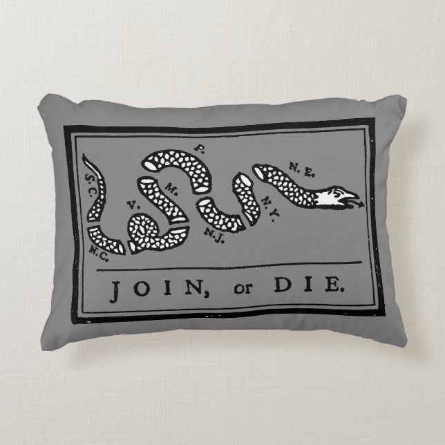 Join Or Die Cartoon, 1754 Decorative Pillow (Front)