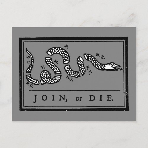 Join Or Die Cartoon 1754 Postcard