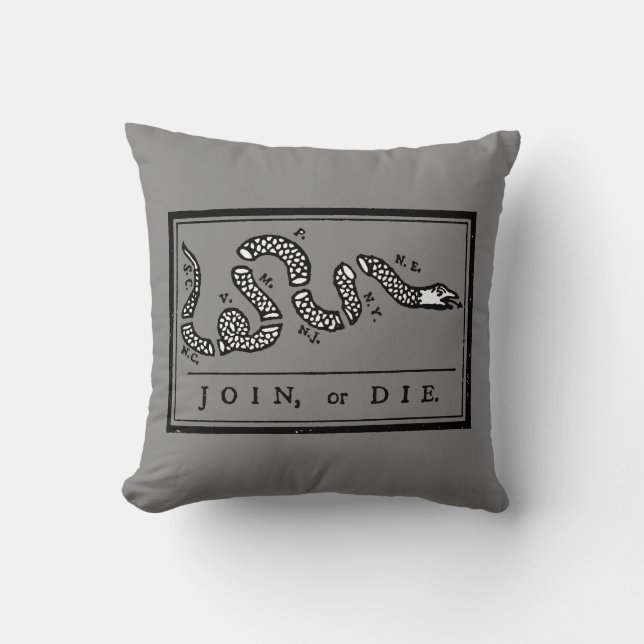 Join Or Die Cartoon, 1754 Throw Pillow (Front)