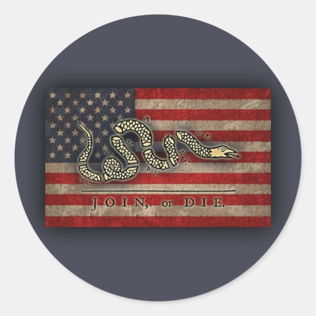 Join, Or Die -Flag Classic Round Sticker (Front)