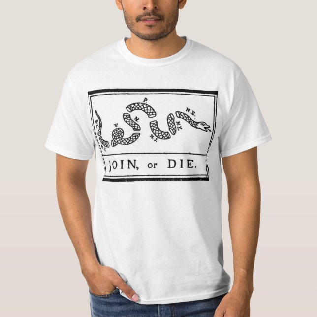 Join or Die Flag from American Revolutionary War T-Shirt (Front)