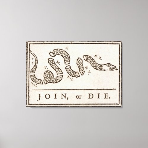 Join or Die Franklin Rattlesnake Political Cartoon Canvas Print