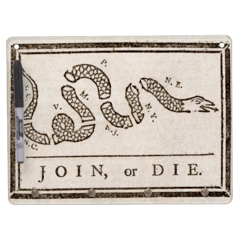 Join or Die Franklin Rattlesnake Political Cartoon Dry Erase Board With Keychain Holder