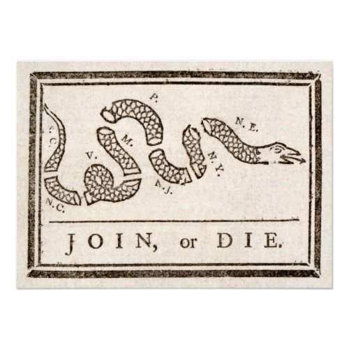 Join or Die Franklin Rattlesnake Political Cartoon Photo Print