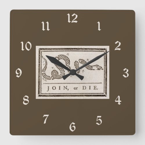 Join or Die Franklin Rattlesnake Political Cartoon Square Wall Clock
