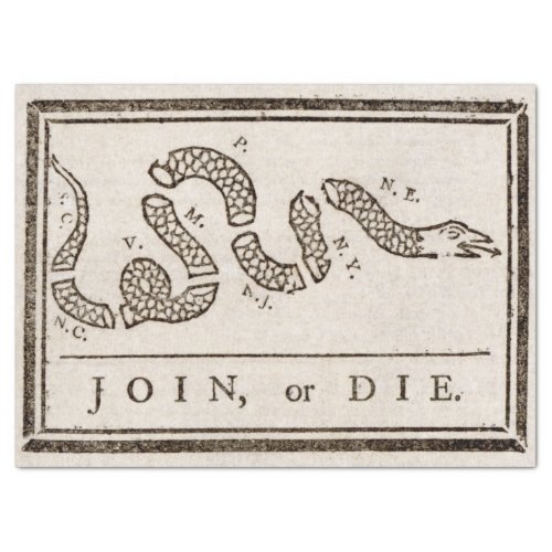 Join or Die Franklin Rattlesnake Political Cartoon Tissue Paper