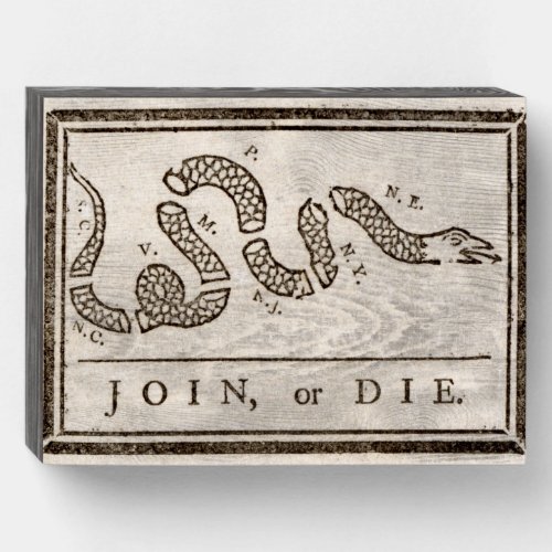 Join or Die Franklin Rattlesnake Political Cartoon Wooden Box Sign