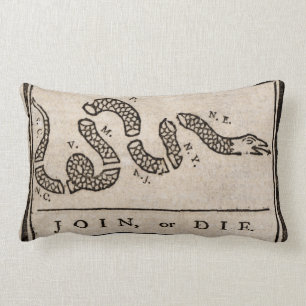 Join or Die Political Cartoon by Benjamin Franklin Lumbar Pillow