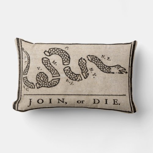 Join or Die Political Cartoon by Benjamin Franklin Lumbar Pillow