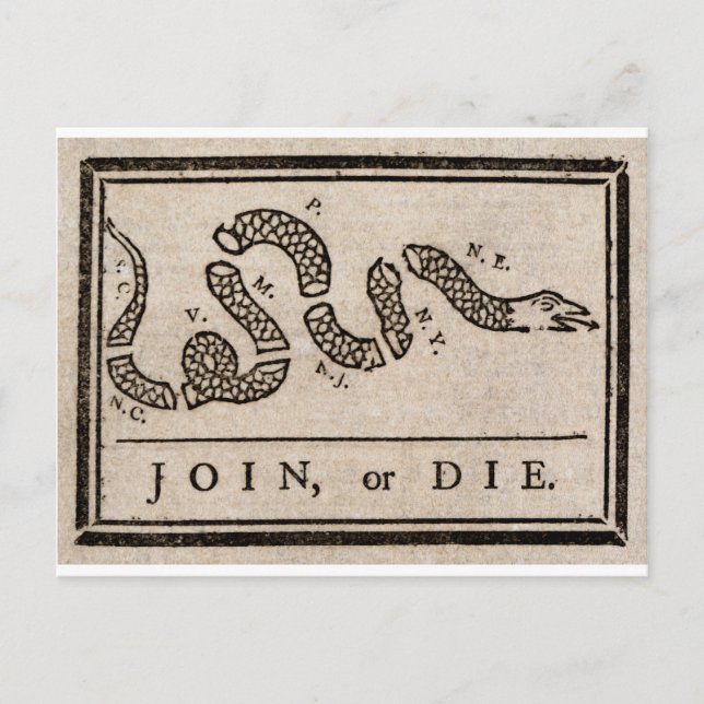 Join or Die Political Cartoon by Benjamin Franklin Postcard (Front)