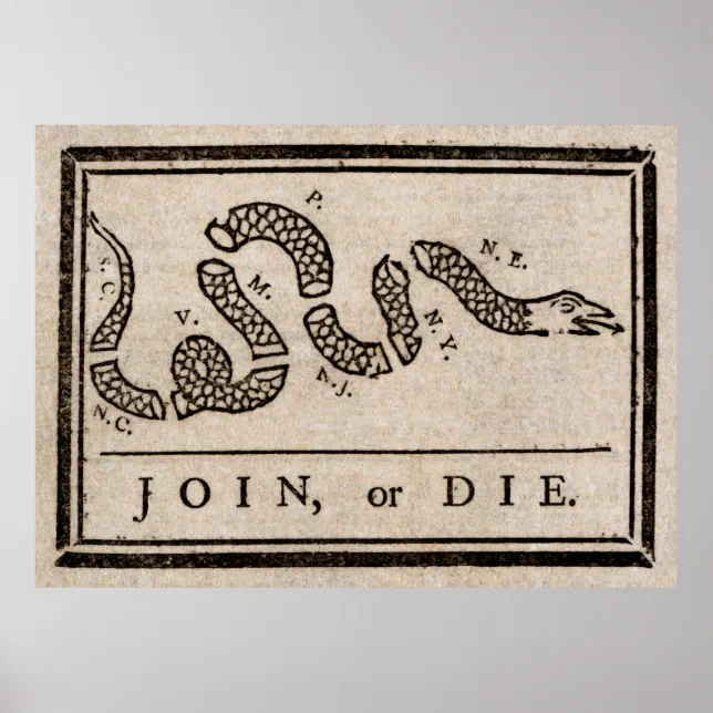 Trade Winds Wholesale Lot Of 6 Benjamin Franklin 'Join Or Die' Decal Bumper Stickers – 3.75"x7.5" Vinyl