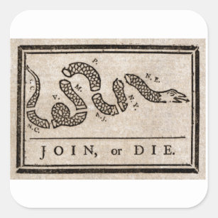 Join or Die Political Cartoon by Benjamin Franklin Square Sticker