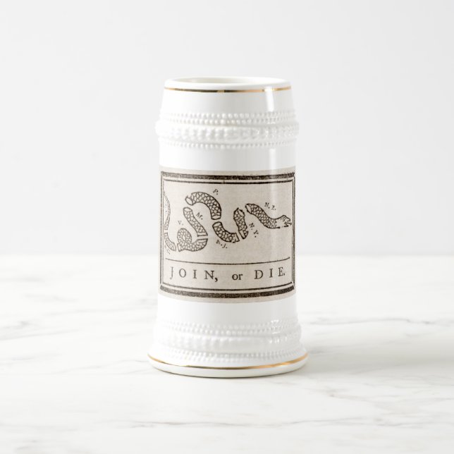 Join or Die Rattlesnake: Cartoon Benjamin Franklin Beer Stein (Center)