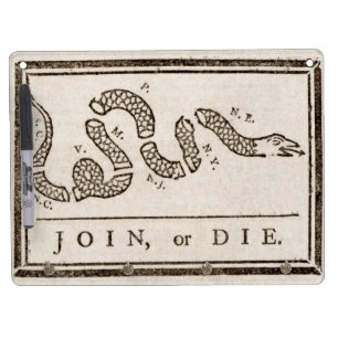Join or Die Rattlesnake: Cartoon Benjamin Franklin Dry Erase Board With Keychain Holder
