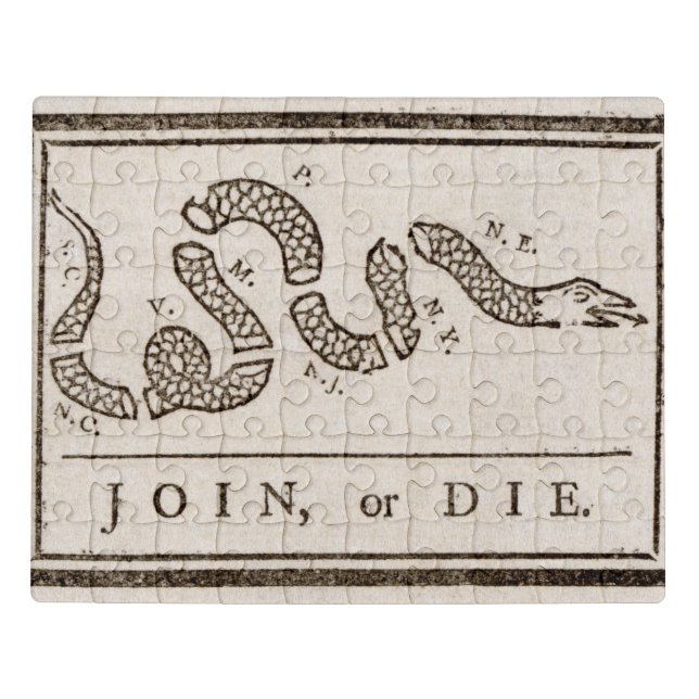Join or Die Rattlesnake: Cartoon Benjamin Franklin Jigsaw Puzzle (Puzzle Horizontal)