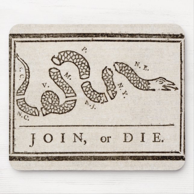 Join or Die Rattlesnake: Cartoon Benjamin Franklin Mouse Pad (Front)
