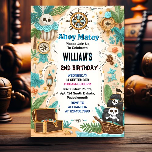 Join Ship Kids Cool Flag Boat Pirate 2nd Birthday Invitation