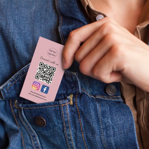 Join Social Media Facebook Instagram Pink QR Code Business Card
