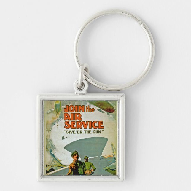 Join The Air Service ~ Give 'Er The Gun Keychain (Front)