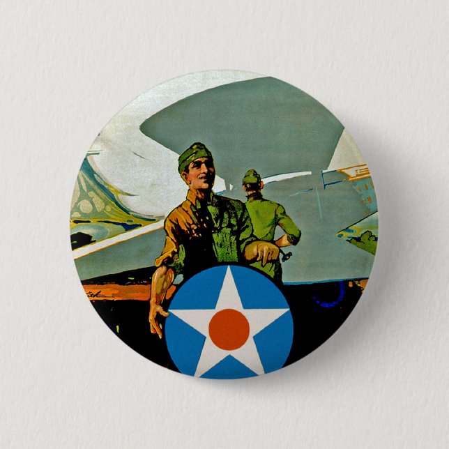 Join The Air Service ~ Give 'Er The Gun Pinback Button (Front)