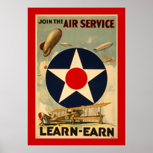 Join The Air Service Learn_Earn Red Border Poster