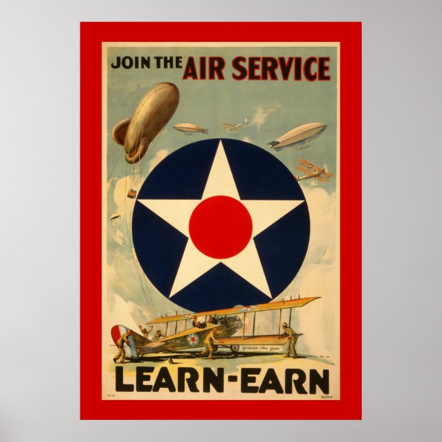 Join The Air Service "Learn-Earn" (Red Border) Poster (Front)