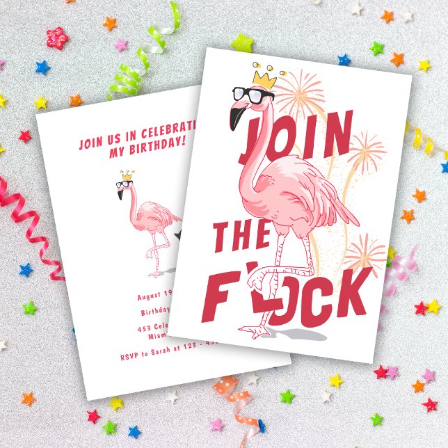 Join The Flock Funny Pink Flamingo Birthday Party Invitation (Creator Uploaded)