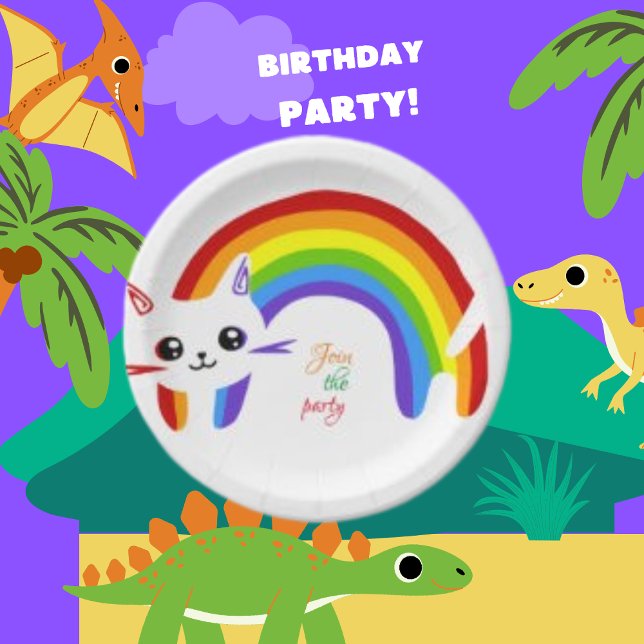 Join the Party, Cat Cute Rainbow Paper Plate (Creator Uploaded)