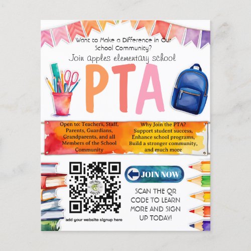 join the PTA PTO school recruitment school funds Flyer