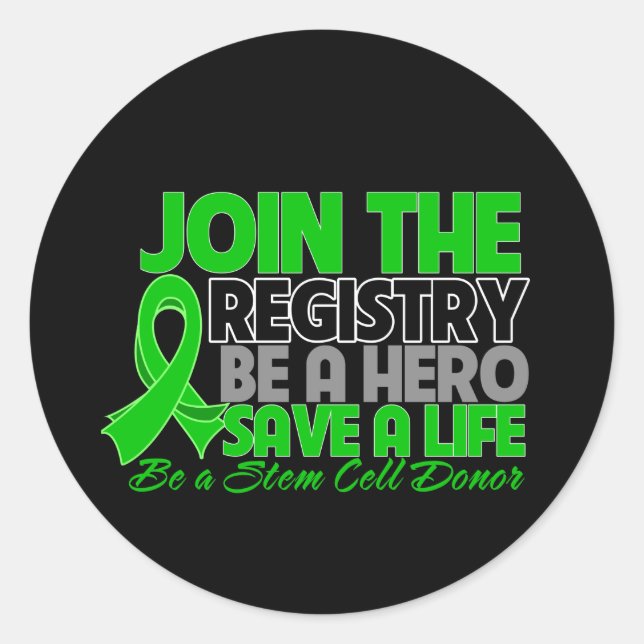 Join The Registry Be a Stem Cell Donor Hero Classic Round Sticker (Front)