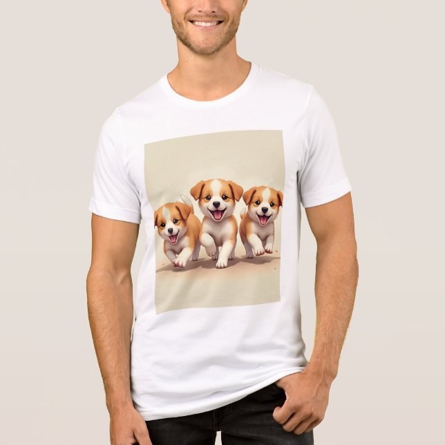 Join Three Cute Puppies!! Tri-Blend Shirt (Front)