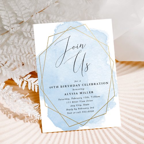 Join Us Any Occasion Gold Geo Frame Blue Invitation