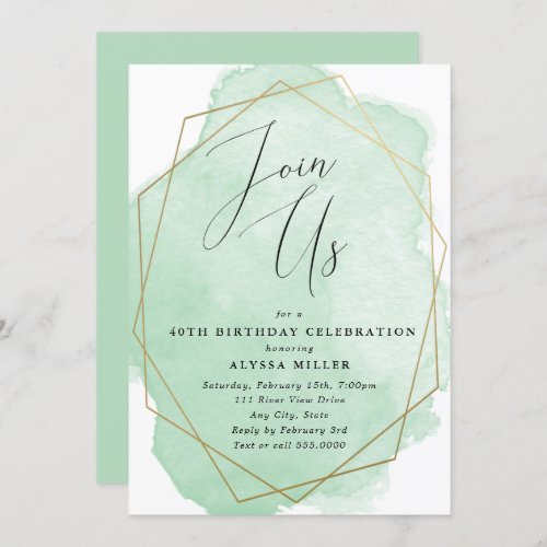 Join Us Any Occasion Gold Geo Frame Green Invitation