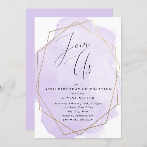 Join Us Any Occasion Gold Geo Frame Purple Invitation